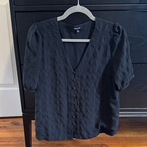 Madewell Black Textured Puff Sleeve Blouse